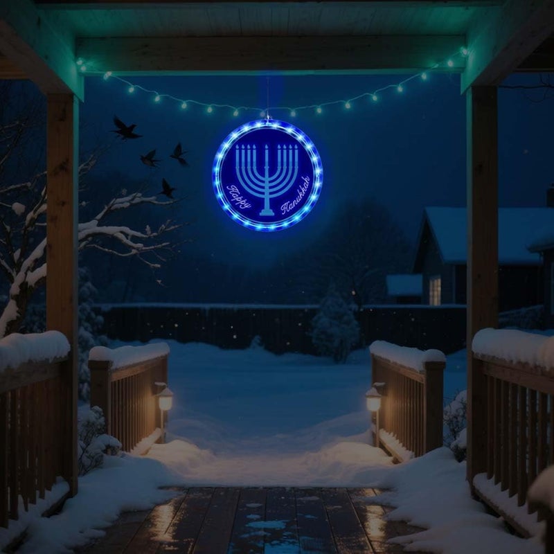 ONANNA Lighted Hanukkah Decorations Blue Chanukah Window Lights for Jewish Judaism Synagogue Passover Shabbat Christmas Hanging Lamp Ornament for Home Office Indoor Outdoor Decor - Image 5